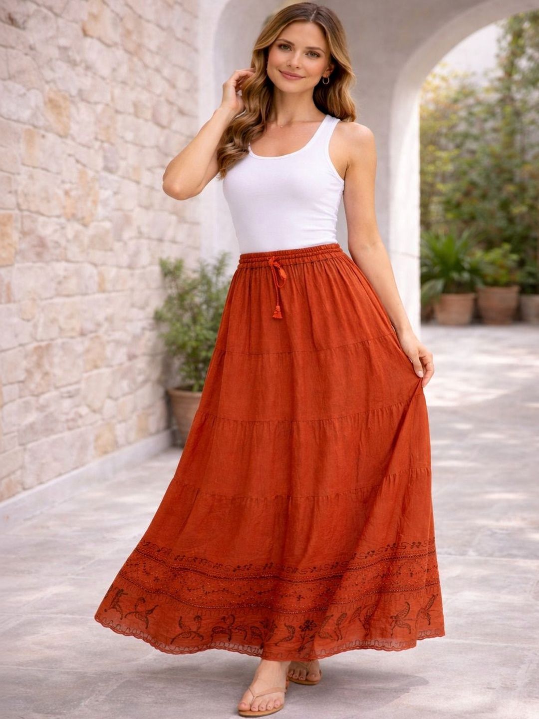 Buy THE HOUSE OF THREADS Women Crepe Maxi Flared Skirt - Skirts