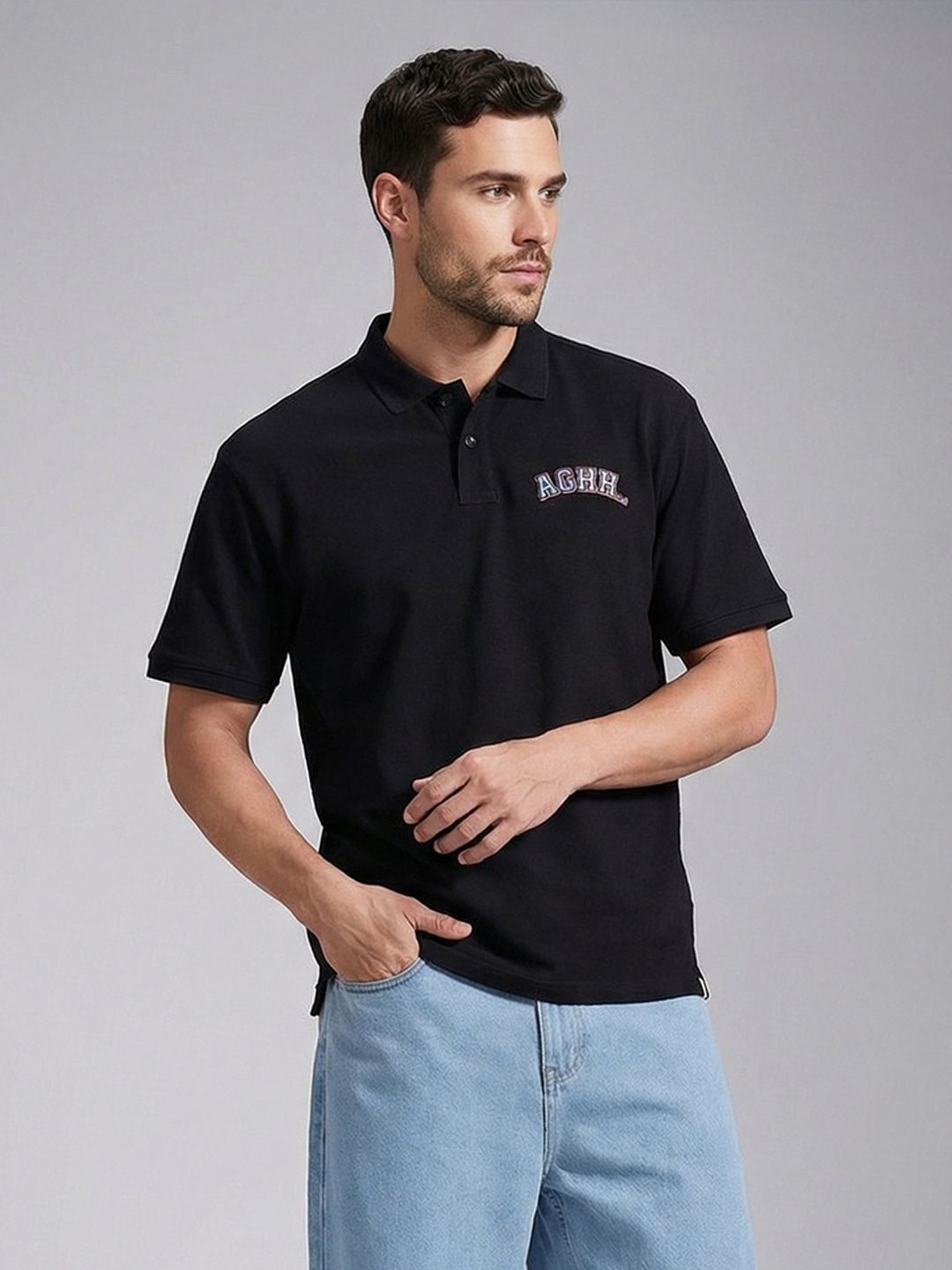 WROGN Oversized Polo Collar Pure Cotton T-shirt