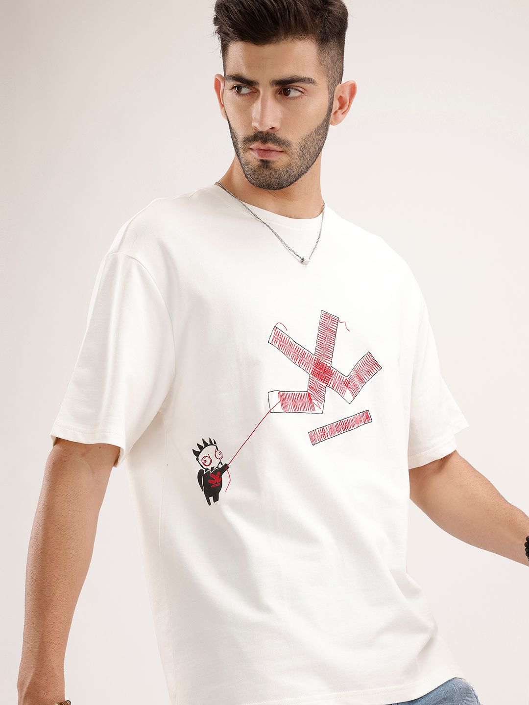 WROGN Oversized Fit Brand Logo Embroidered Pure Cotton T-shirt