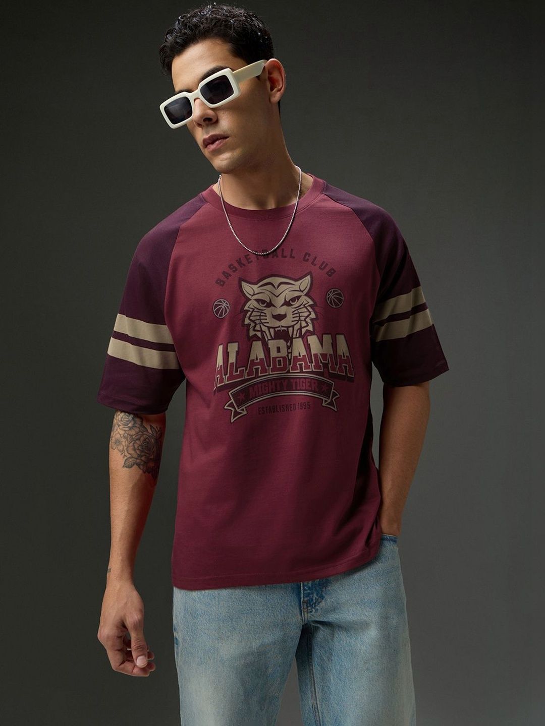 DILLINGER Mens Round Neck Raglan Sleeve Printed Oversized Fit Tshirt