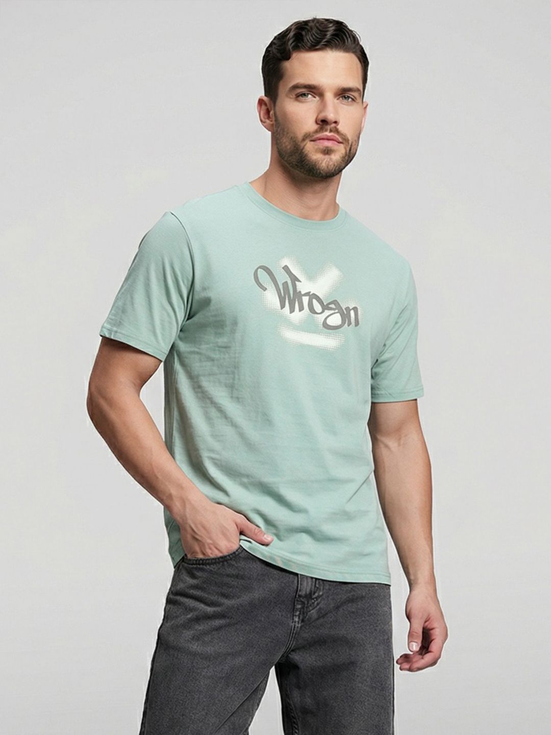 WROGN Brand Logo Printed Drop-Shoulder Sleeves Pure Cotton T-shirt