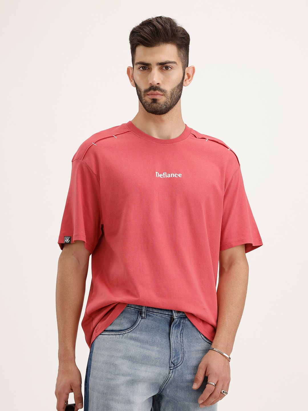 WROGN Drop-Shoulder Sleeves Pure Cotton Oversized T-shirt