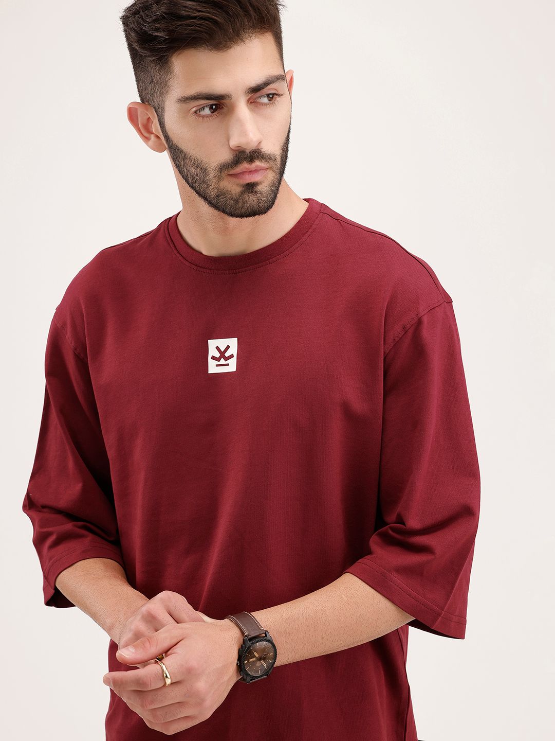 WROGN Drop-Shoulder Sleeves Pure Cotton Oversized T-shirt
