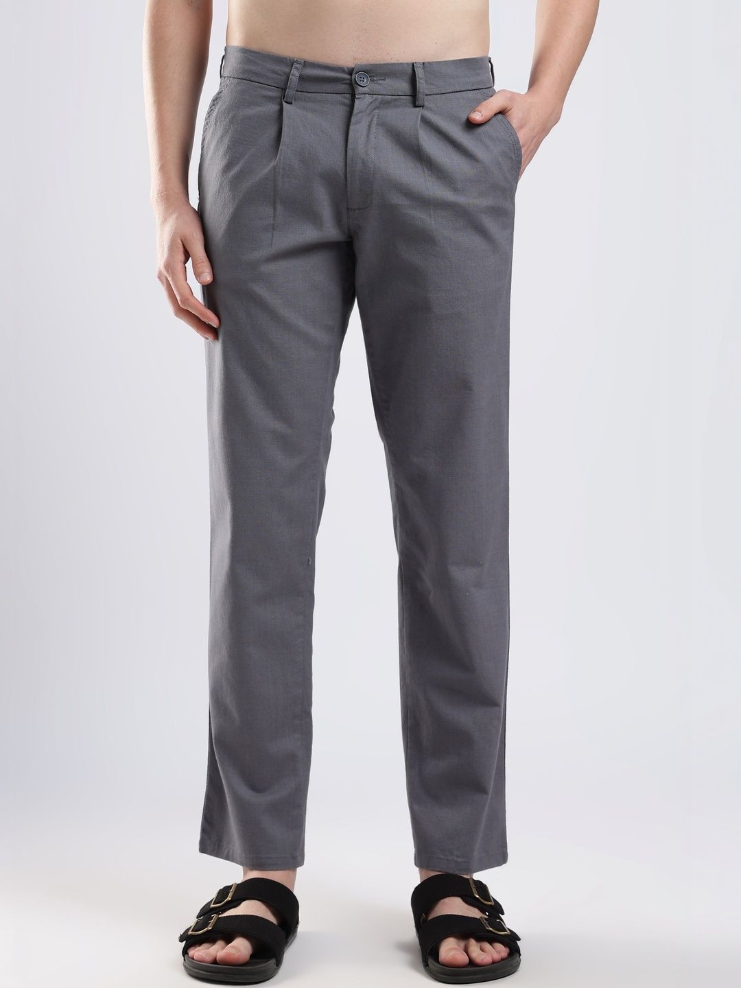 NEVER NEUD Men Relaxed Pleated Trousers