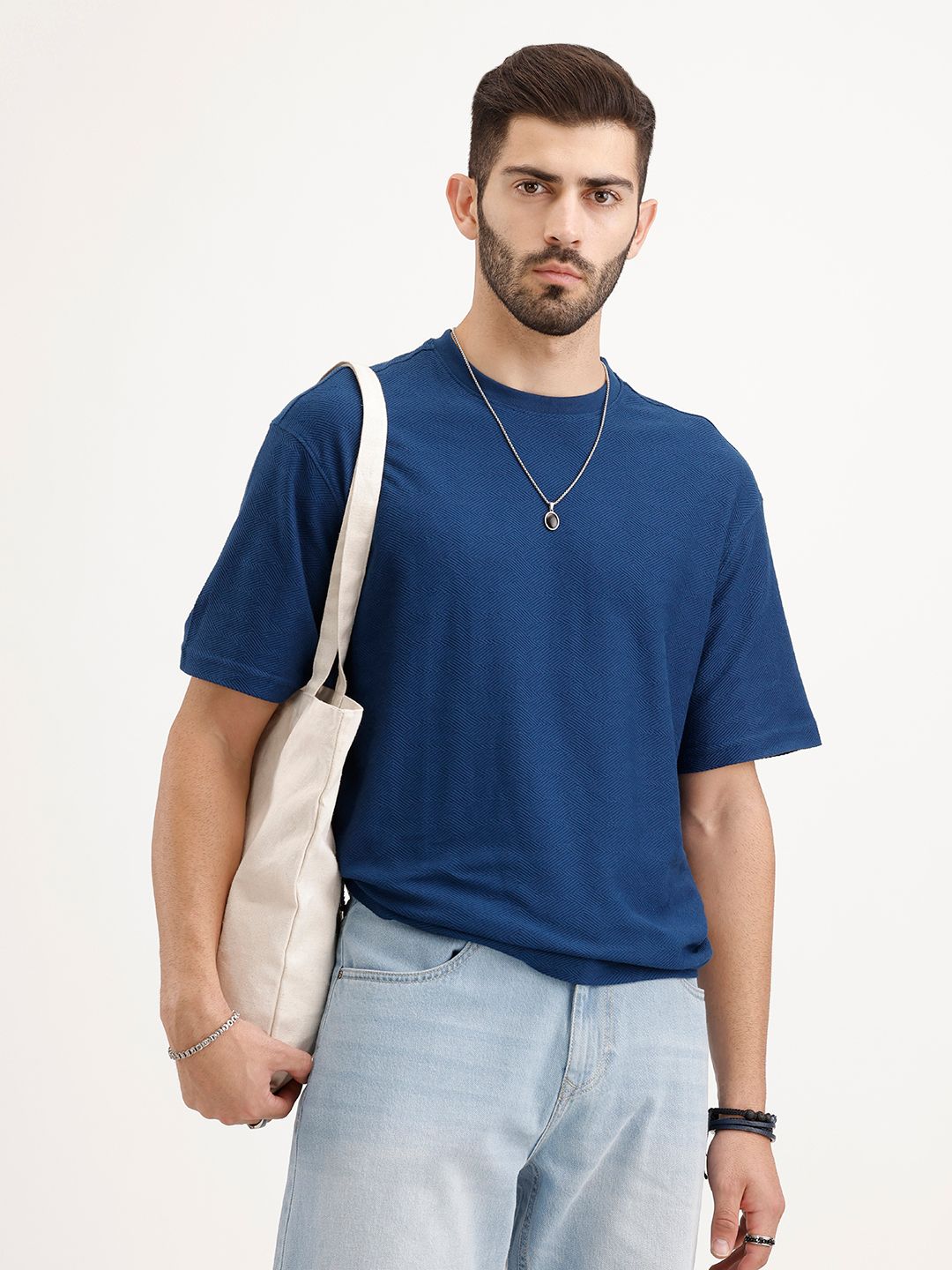 WROGN Oversized Fit Self Design Textured T-shirt