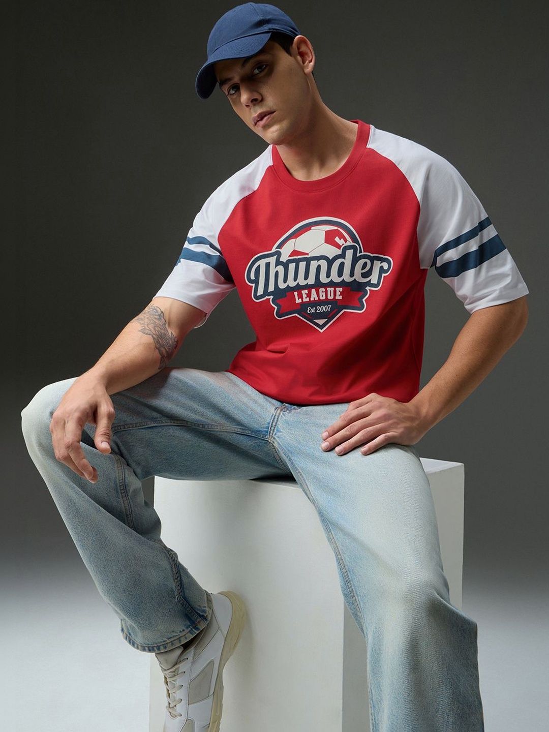 DILLINGER Mens Round Neck Raglan Sleeve Printed Oversized Fit Tshirt