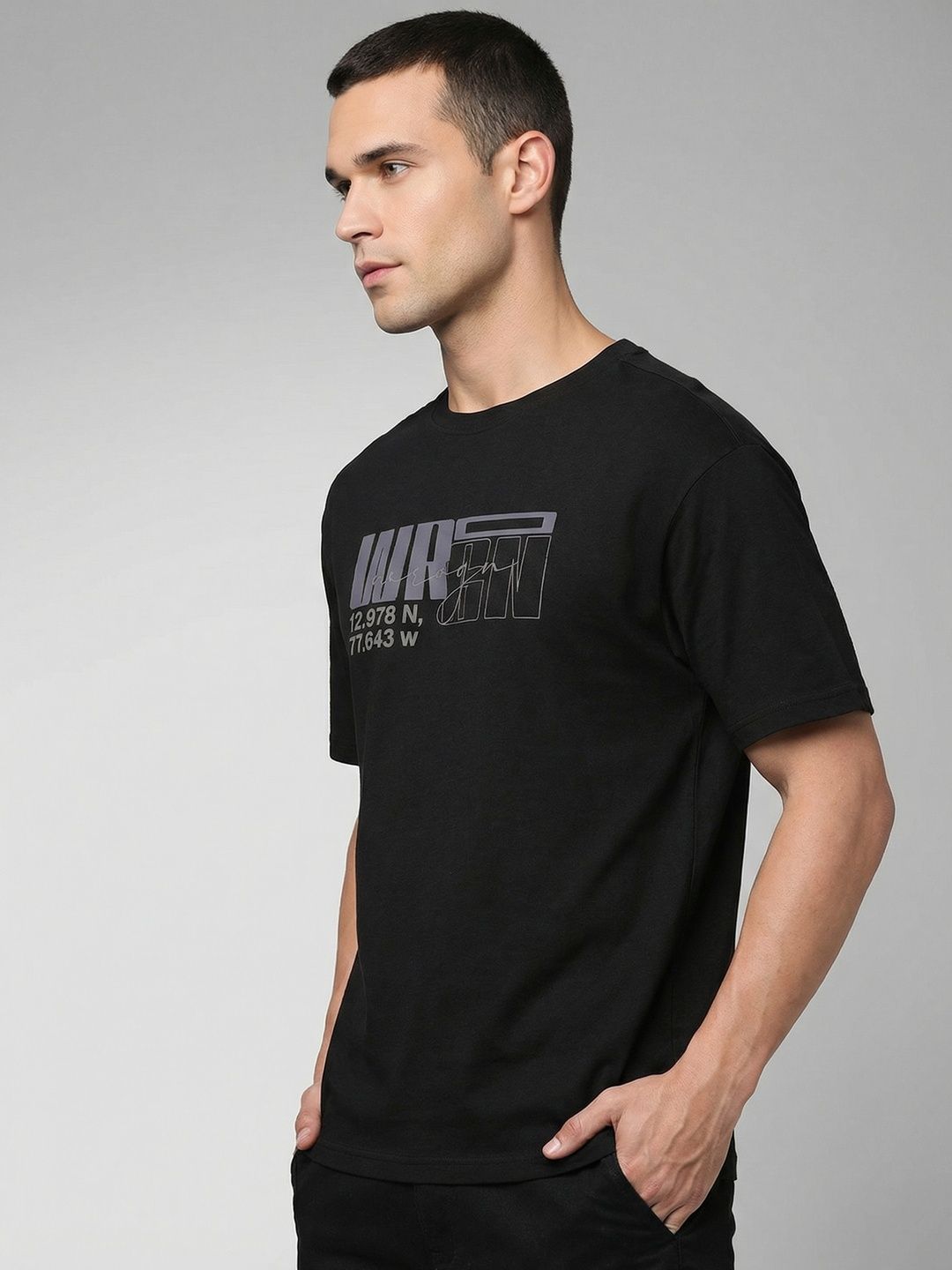WROGN Printed Drop-Shoulder Sleeves Cotton Oversized T-shirt