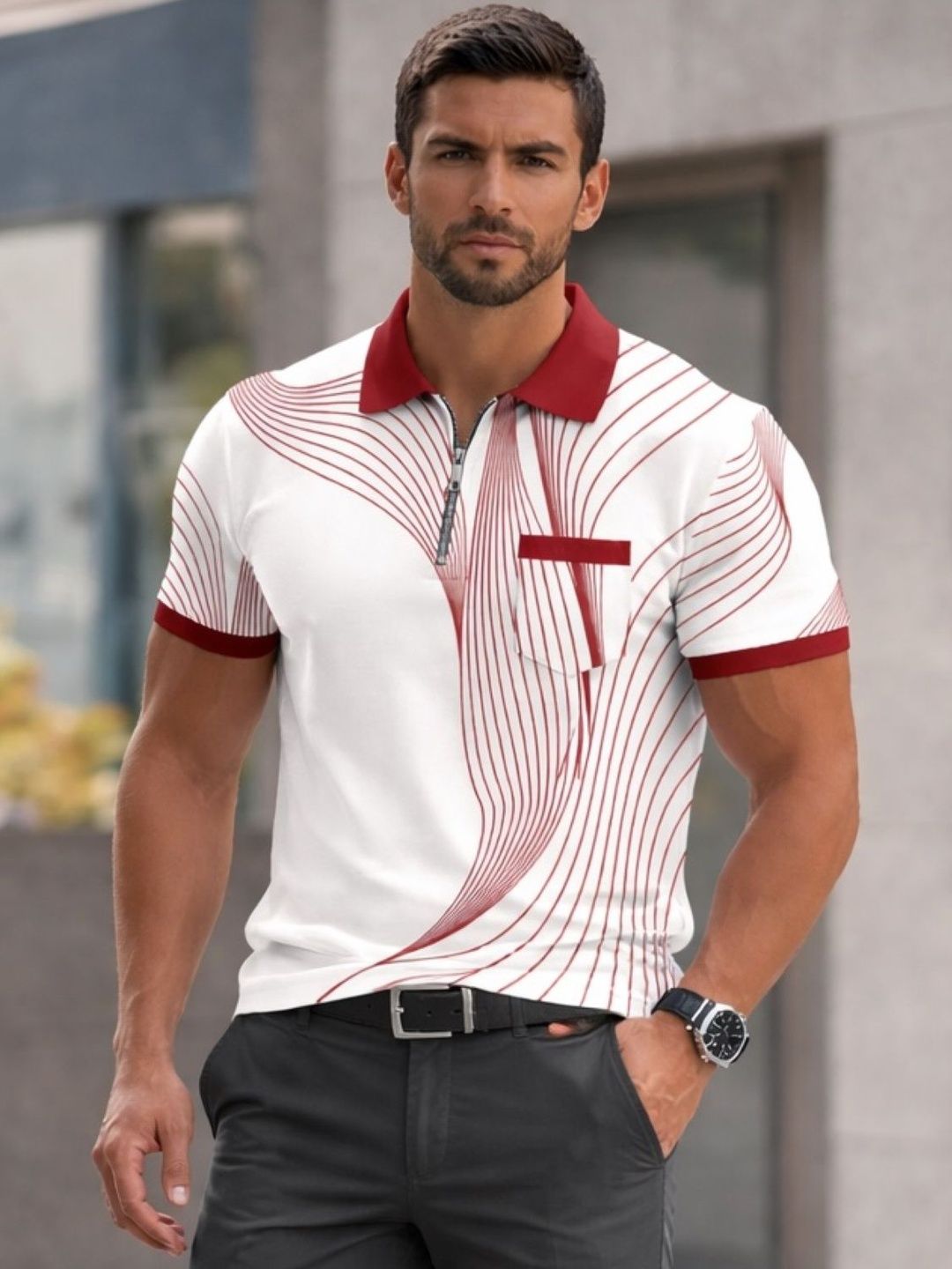 TAZO Men Printed Polo Collar Pockets T-shirt