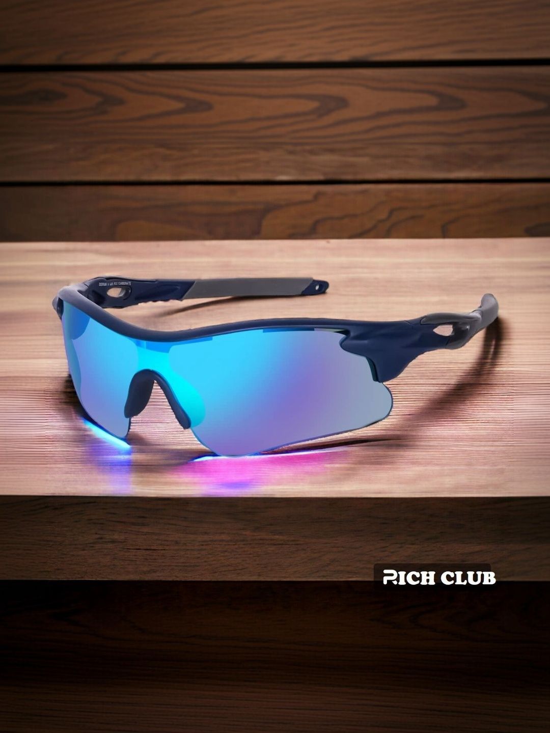RICH CLUB Men Black Lens & Black Sports Sunglasses with