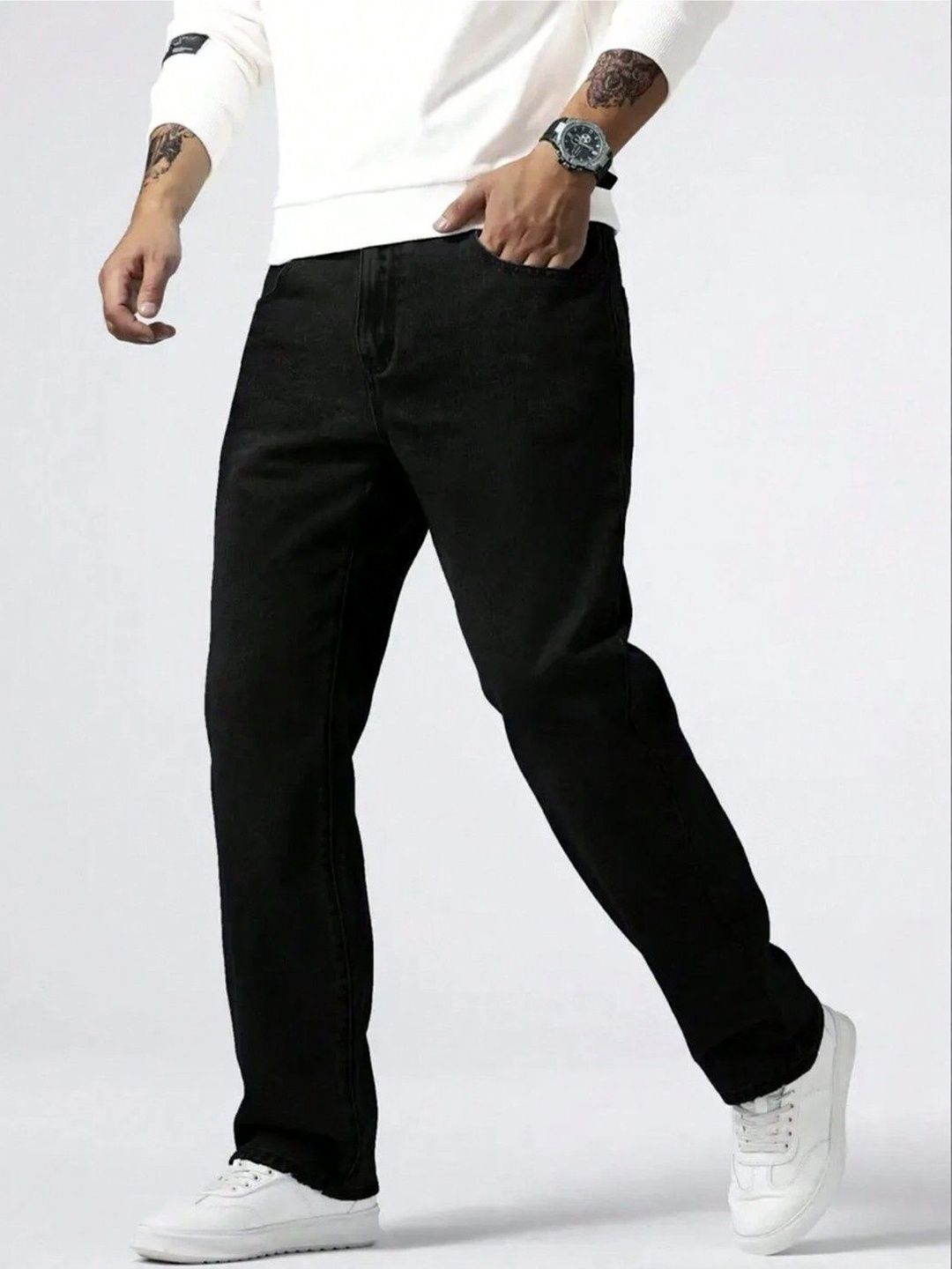 MASTERLY WEFT Men Super Straight Fit Mid-Rise Stretchable Jeans