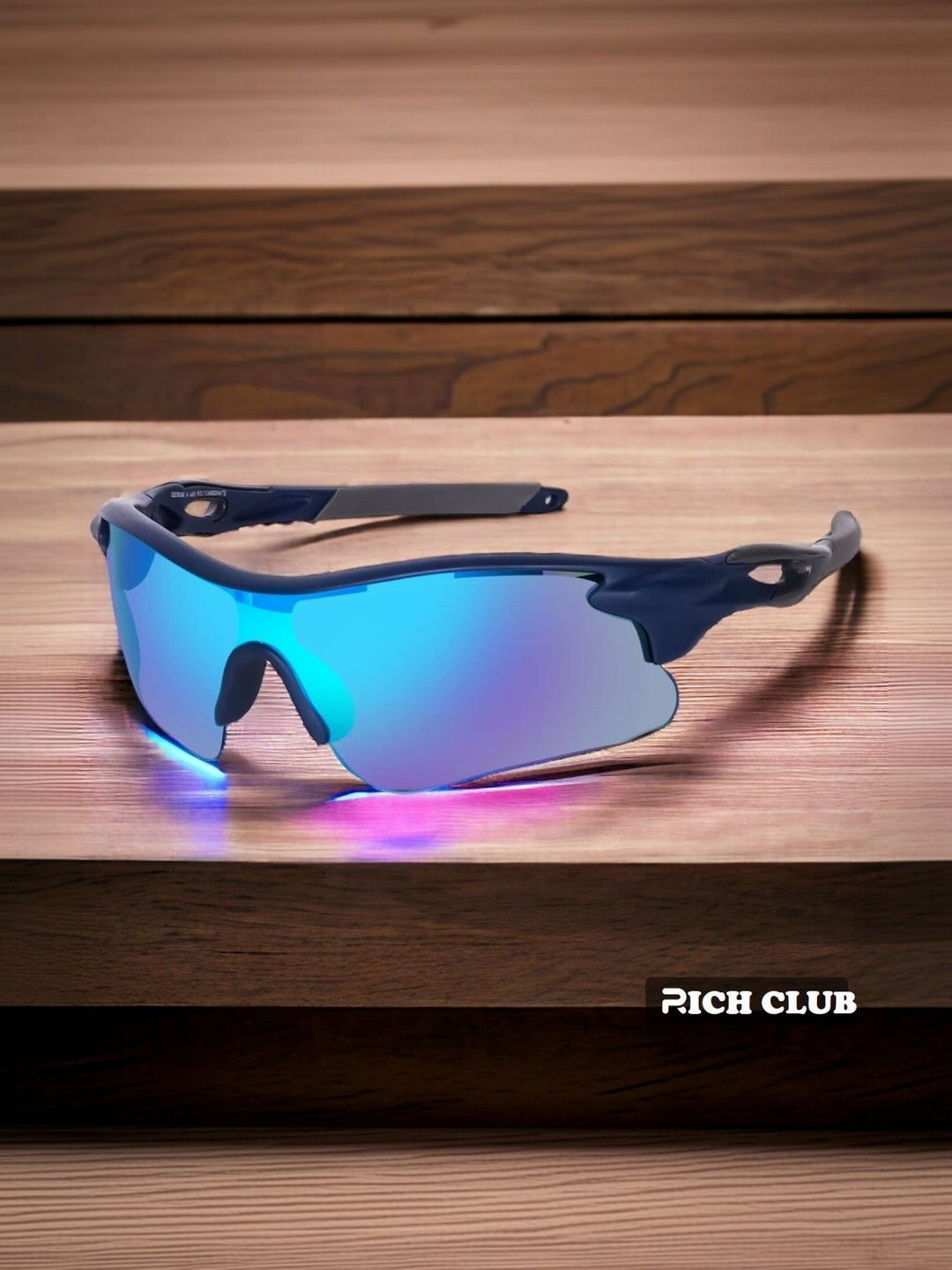 RICH CLUB Men Black Lens & Black Sports Sunglasses with