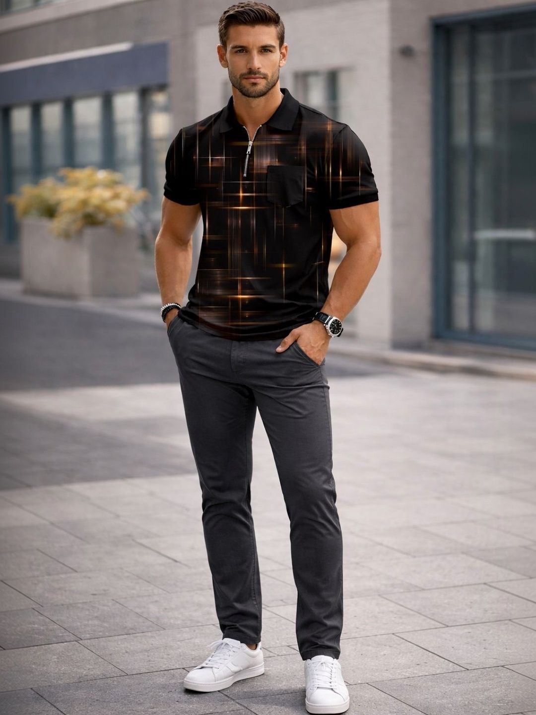 TAZO Men Printed Polo Collar Pockets T-shirt
