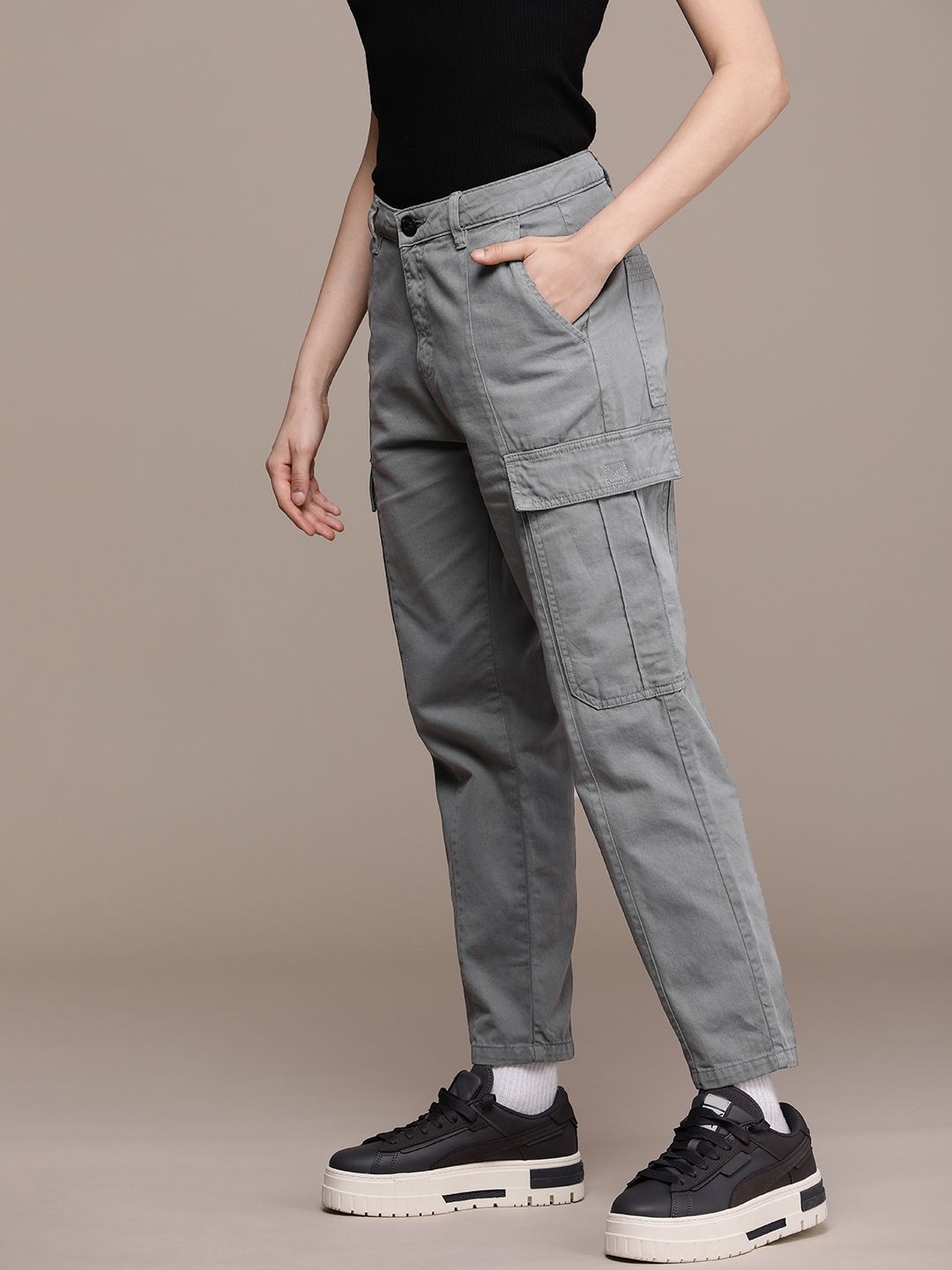 The Roadster Lifestyle Co. Women Solid Regular Fit Cargos Trousers