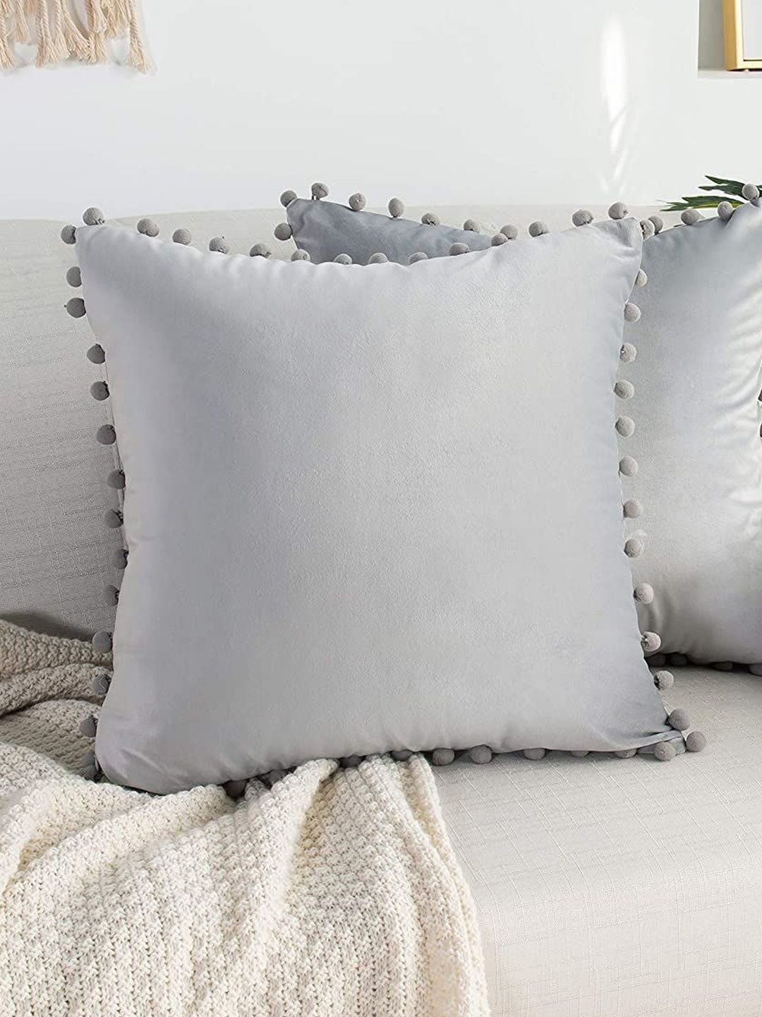 KNOTTING HOME Silver-Toned Set of 2 Velvet Square Cushion Covers