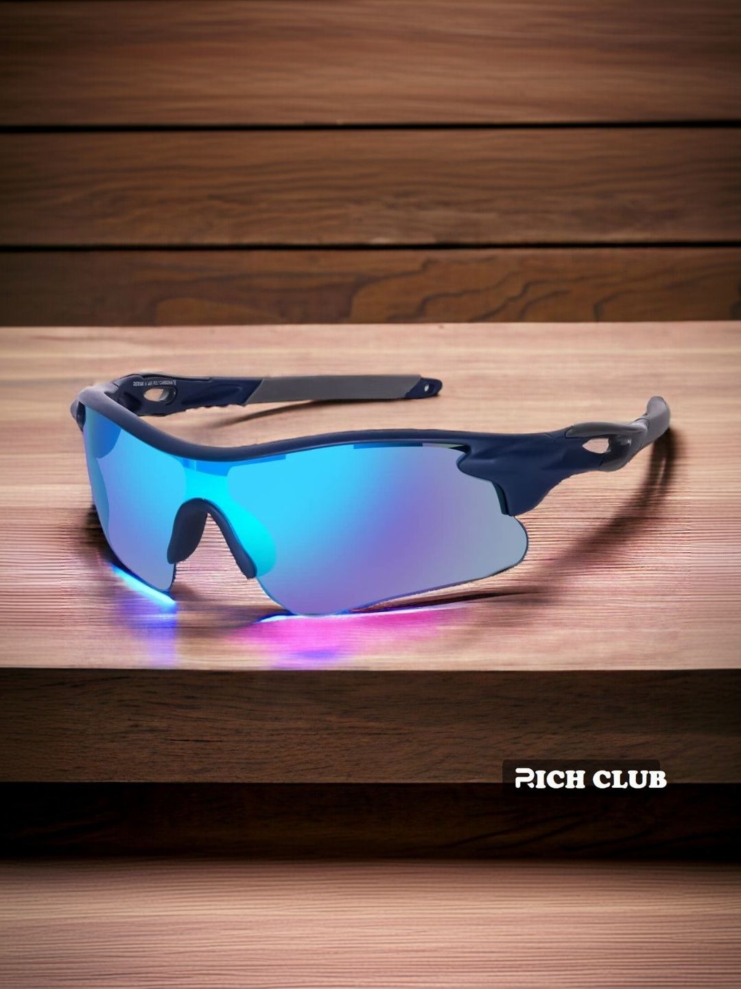 RICH CLUB Men Black Lens & Black Sports Sunglasses with