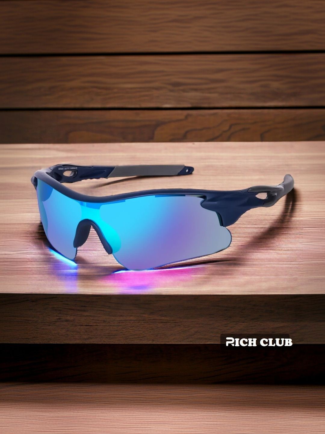RICH CLUB Men Black Lens & Black Sports Sunglasses with