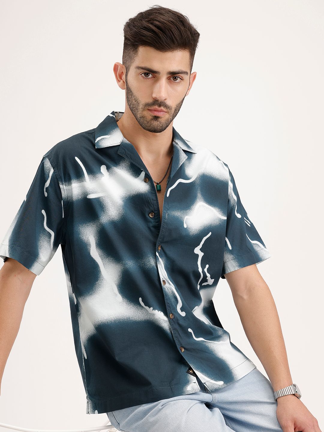 WROGN Relaxed Fit Abstract Printed Drop-Shoulder Sleeves Casual Shirt