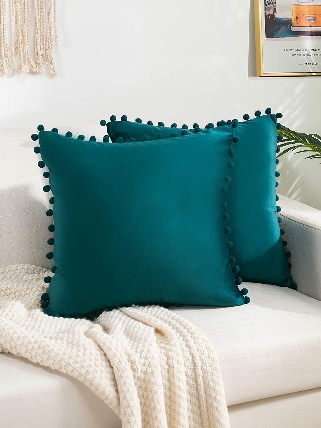 KNOTTING HOME Teal Set of 2 Velvet Square Cushion Covers