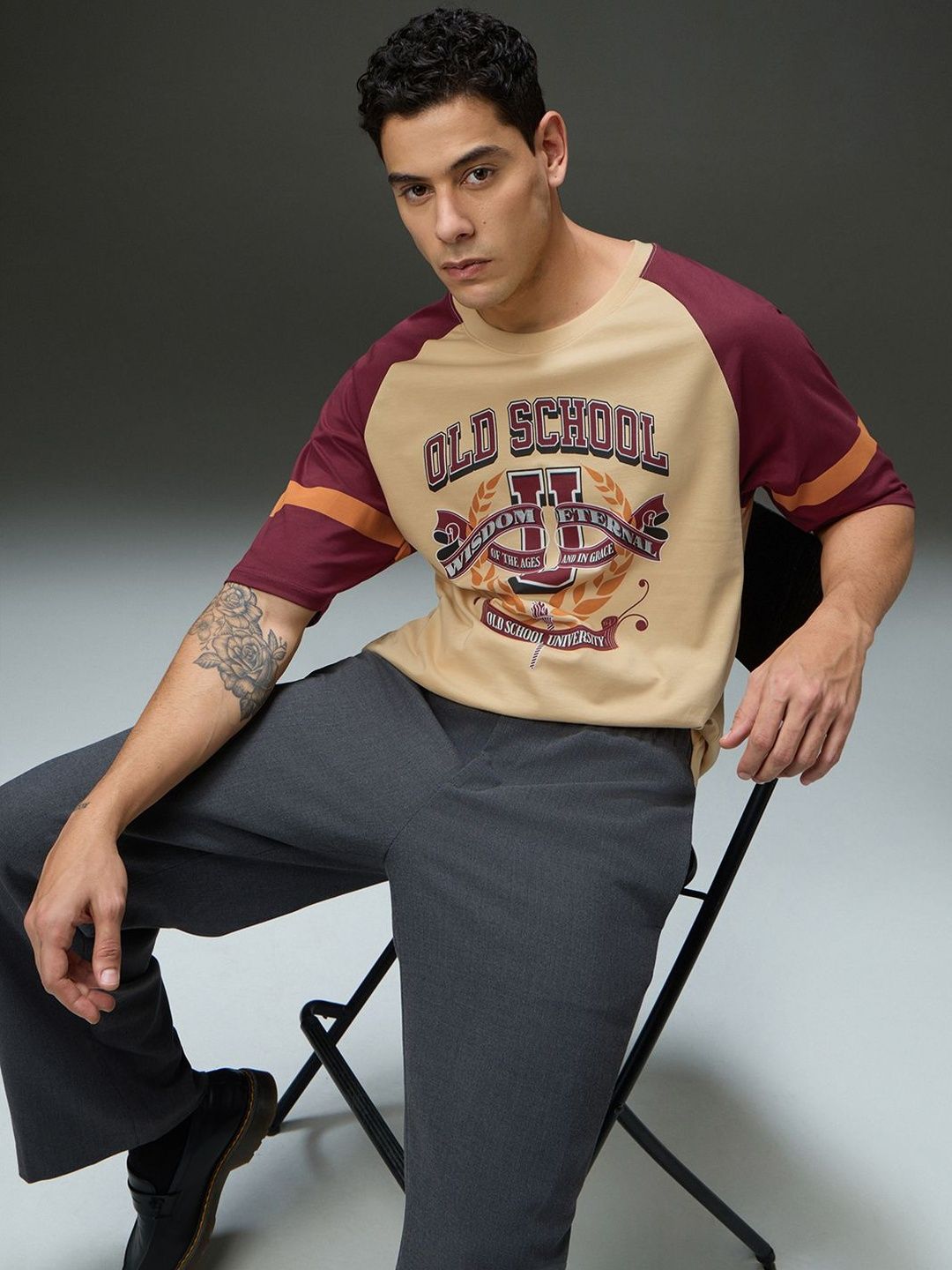 DILLINGER Mens Round Neck Raglan Sleeve Printed Oversized Fit Tshirt