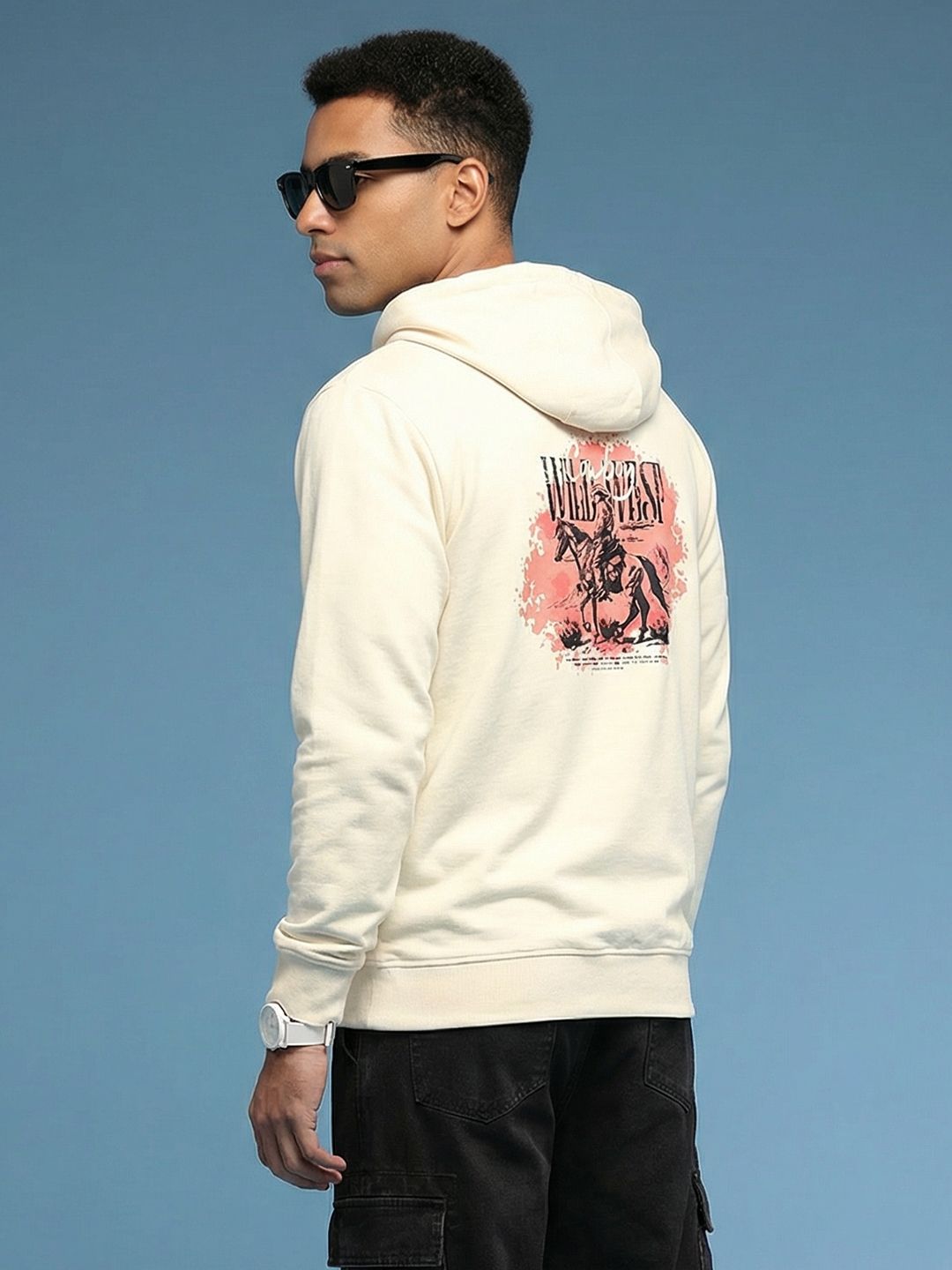 HERE&NOW Graphic Printed Pure Cotton Hooded Sweatshirt