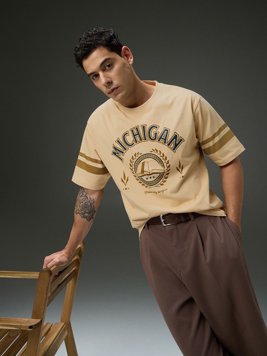 DILLINGER Mens Round Neck Half Sleeve Printed Oversized Fit Tshirt