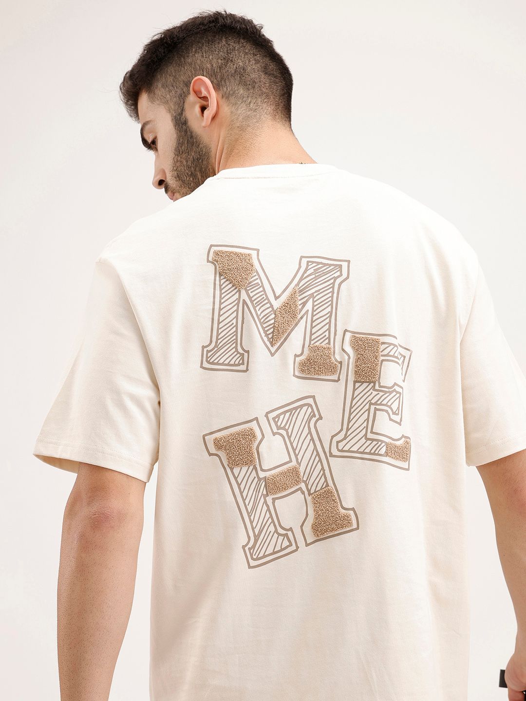 WROGN WROGN Oversized Typography Printed Drop-Shoulder Sleeves Tufting Pure Cotton T-shirt