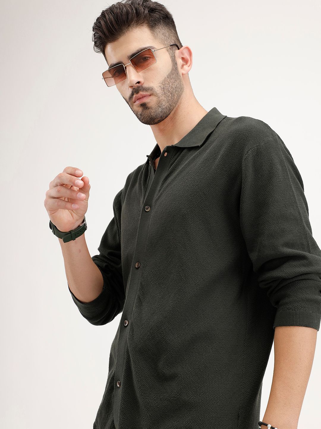 WROGN Comfort Fit Knitted Pure Cotton Casual Shirt
