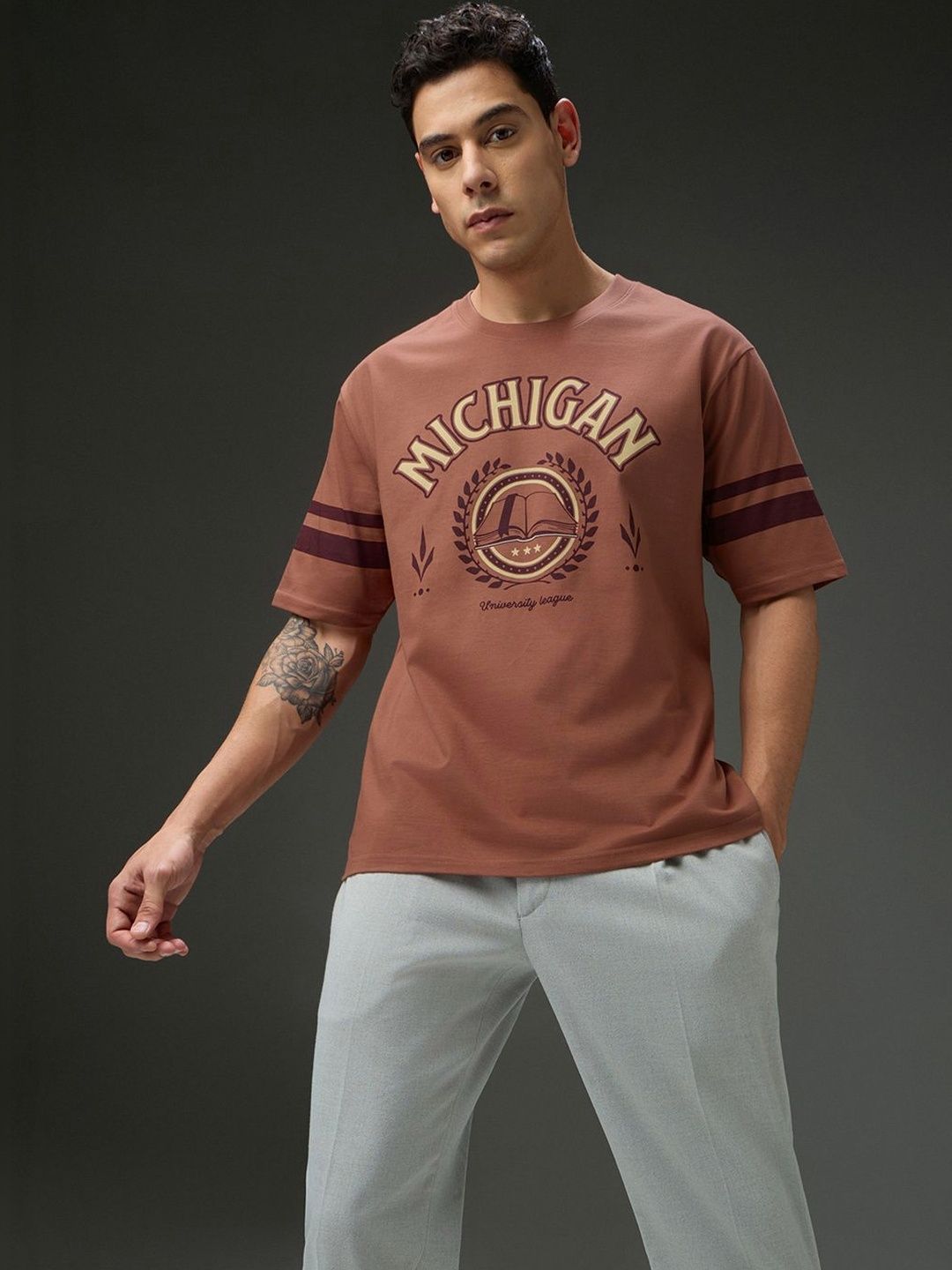 DILLINGER Mens Round Neck Half Sleeve Printed Oversized Fit Tshirt