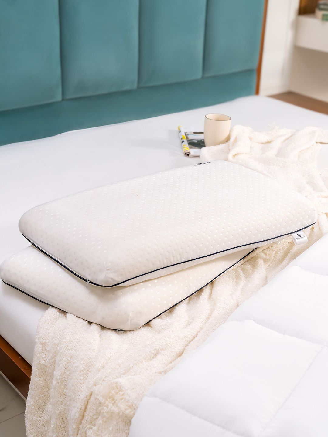 Sleepstore White Quilted 2 Pcs Tencel Memory Foam Back Support Pillow 27 X 18 Inches