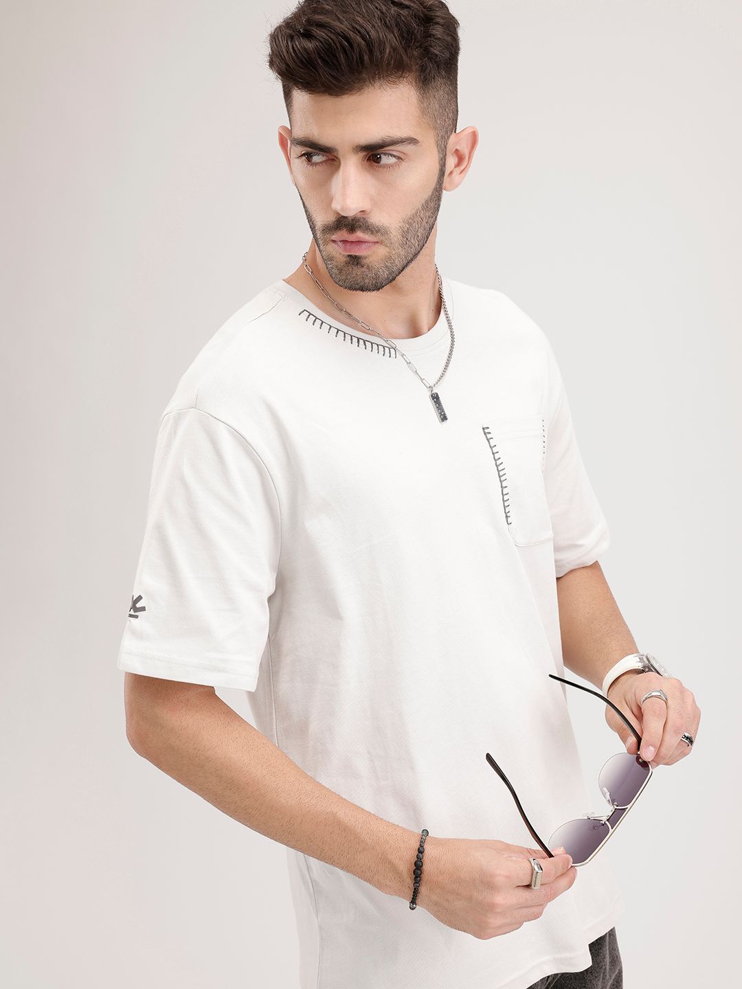 WROGN Drop-Shoulder Sleeves Pure Cotton Oversized T-shirt