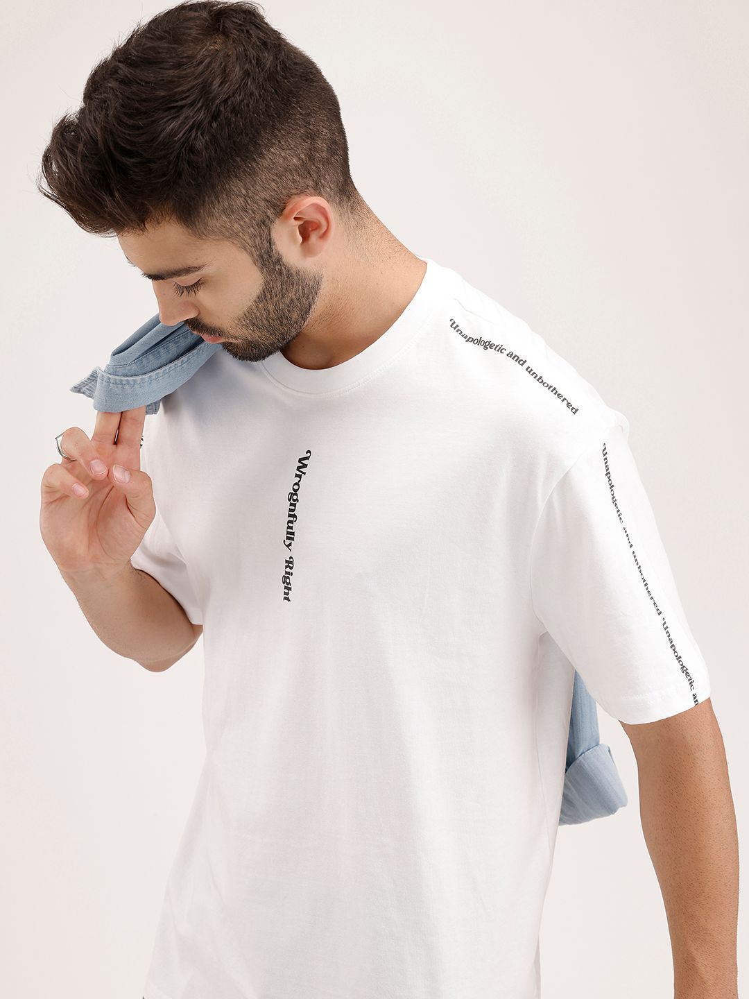 WROGN WROGN Men Brand Logo Printed Drop-Shoulder Sleeves Pure Cotton T-shirt