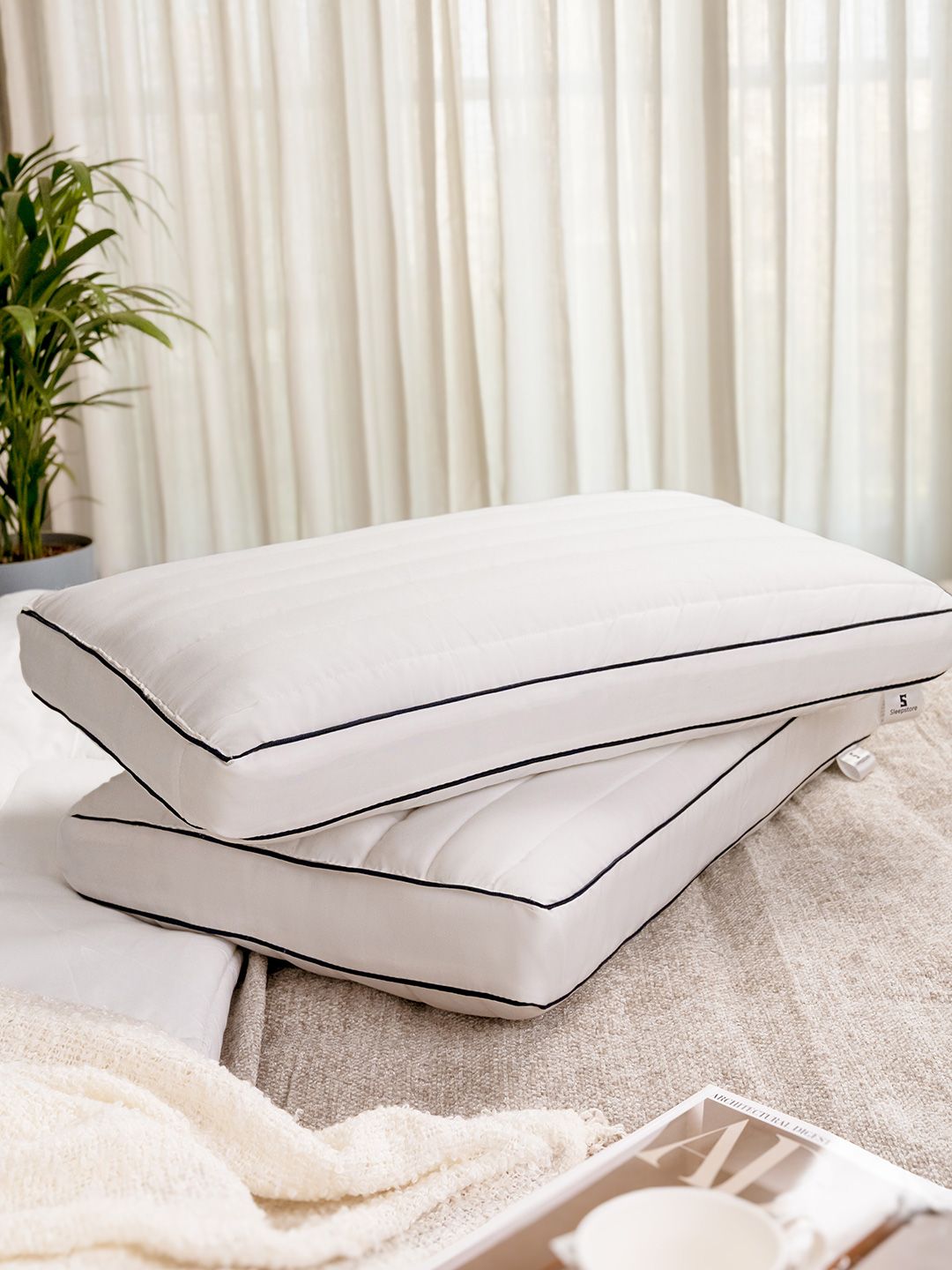 Sleepstore Granules White Solid Quilted 2 Pcs Firm Pillows 27 X 18 Inches