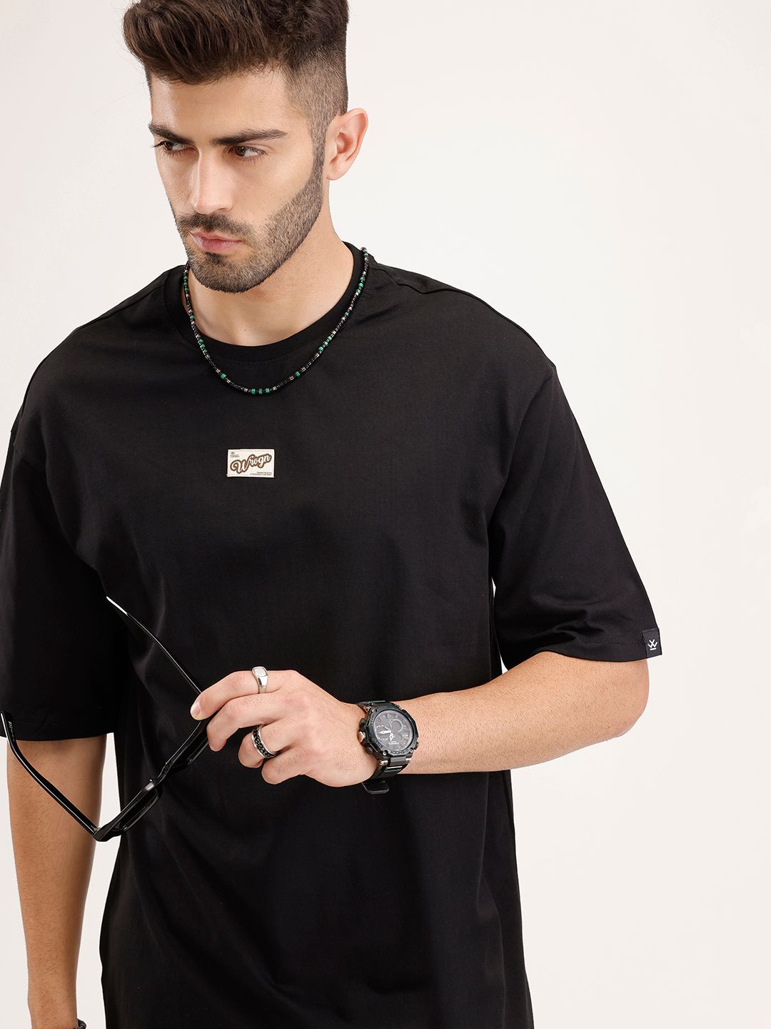 WROGN Drop-Shoulder Sleeves Pure Cotton Relaxed Fit T-shirt