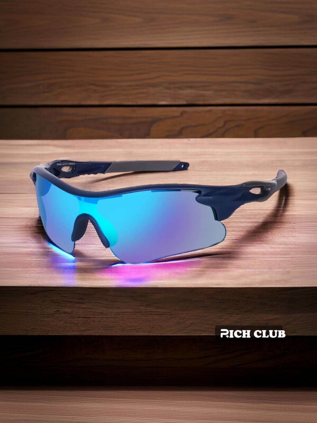 RICH CLUB Men Black Lens & Black Sports Sunglasses with