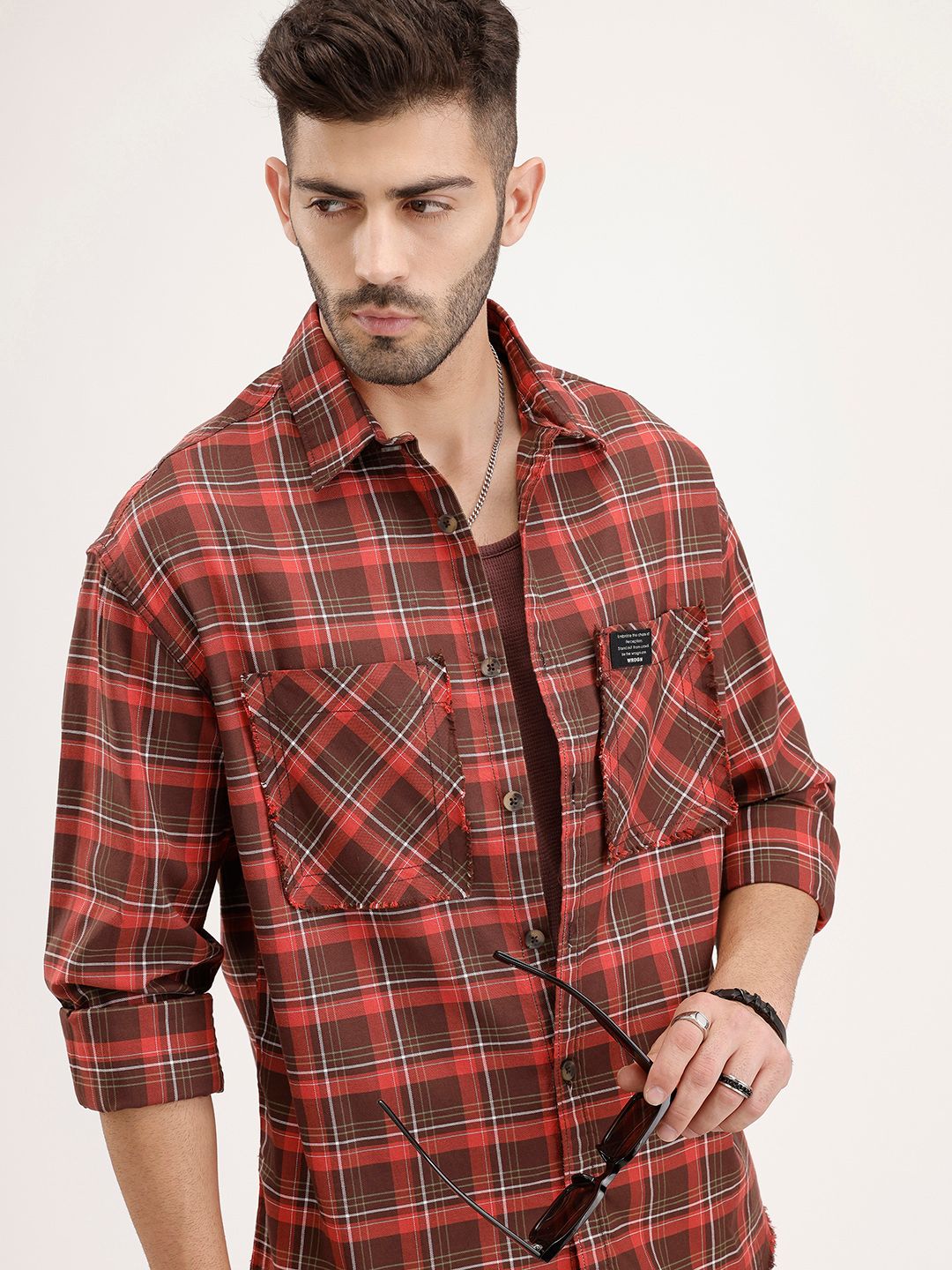 WROGN Oversized Fit Tartan Checked Pure Cotton Casual Shirt