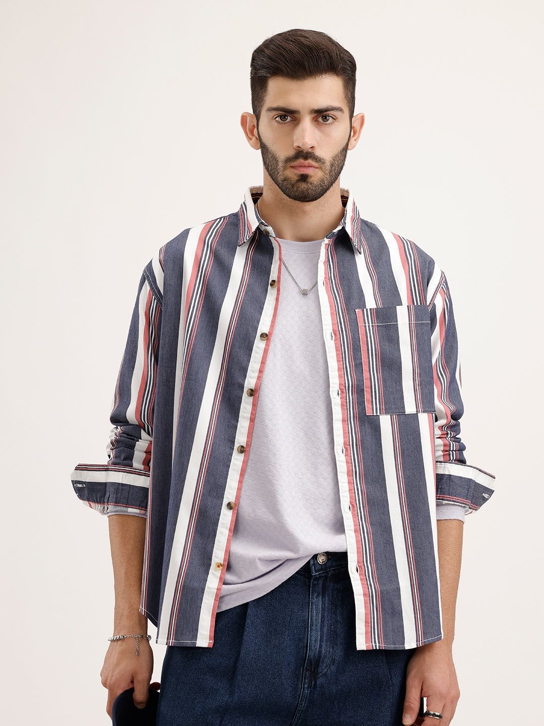 WROGN Men Striped Casual Shirt