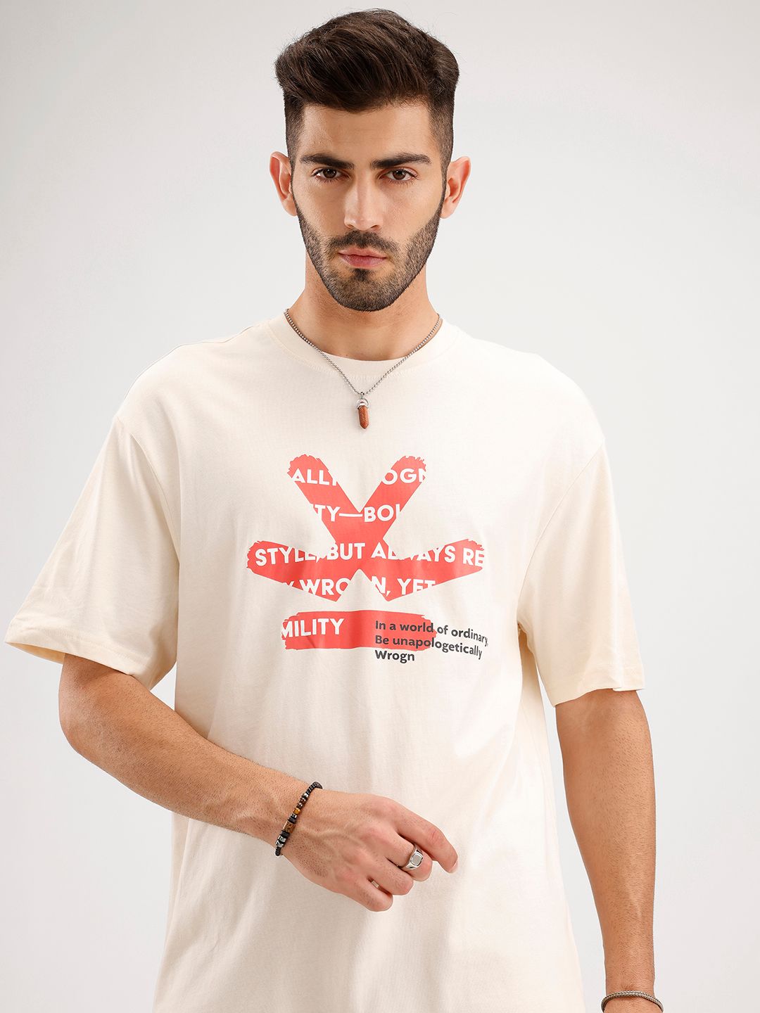 WROGN Oversized Fit Brand Logo Printed Pure Cotton T-shirt