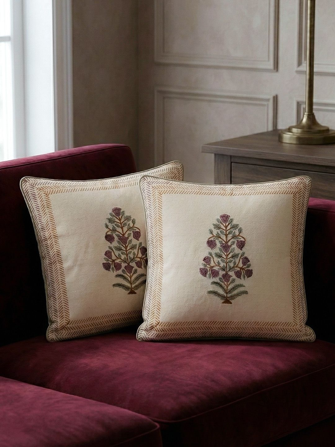 Baarno Baarno Brown & Purple Set of 2 Square Cushion Covers