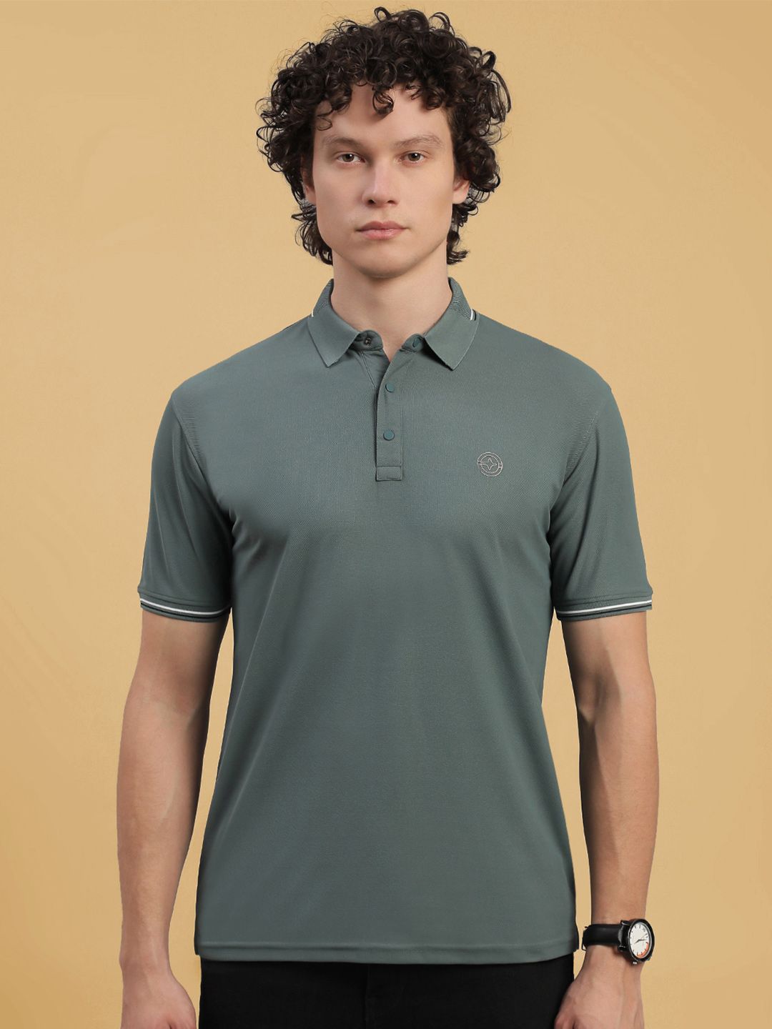 LUX NITRO Men Jacquard Collar Cotton Blend Regular Fit Polo T Shirt