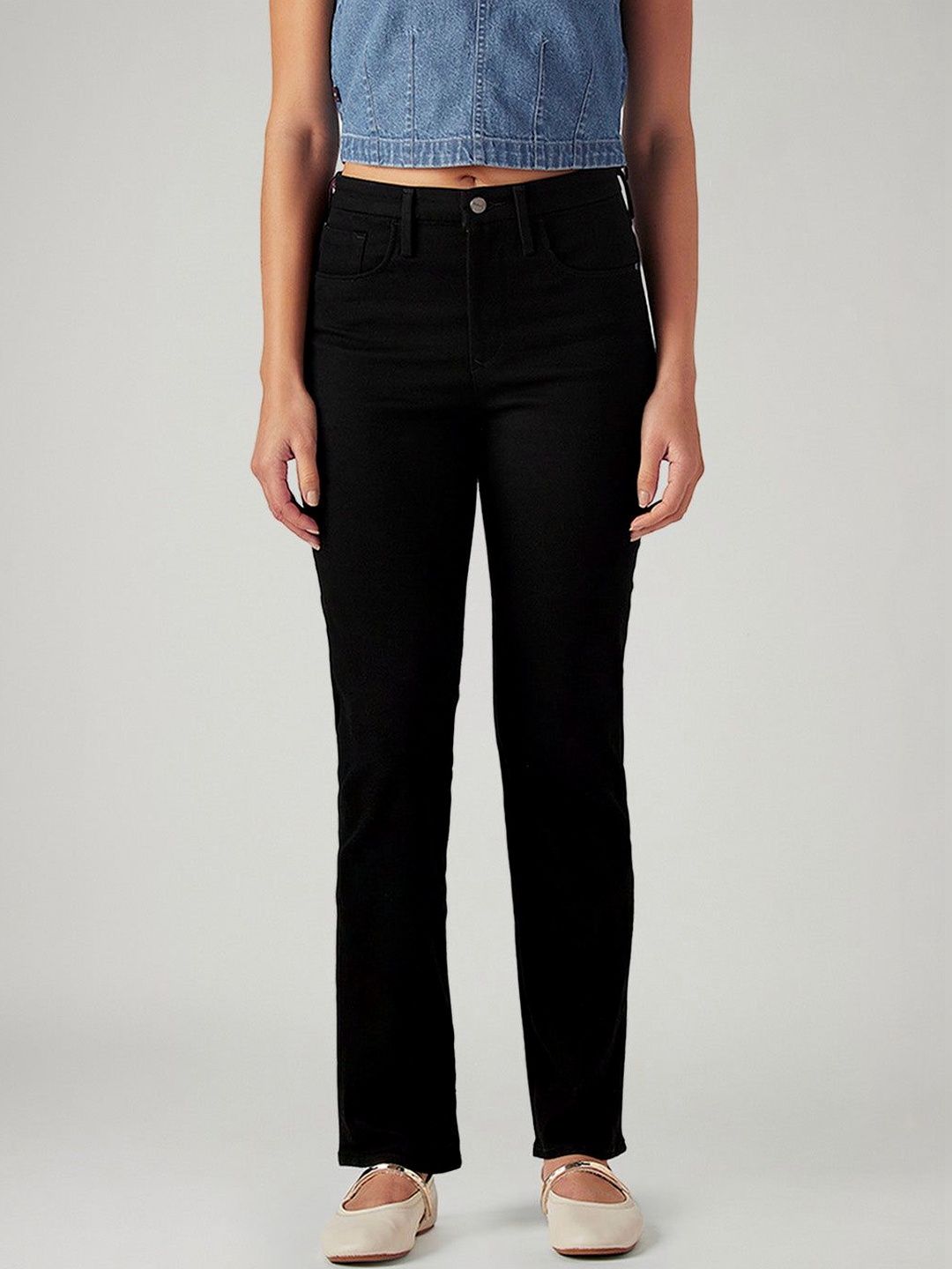 724 Black Slim Straight Fit High Rise Redloop Jeans