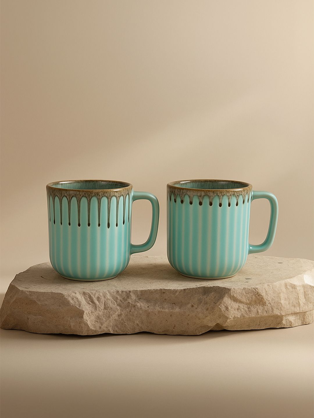 Simply Soho Blue Crafted Ceramics Textured Ceramic Glossy Cups Set of Cups and Mugs