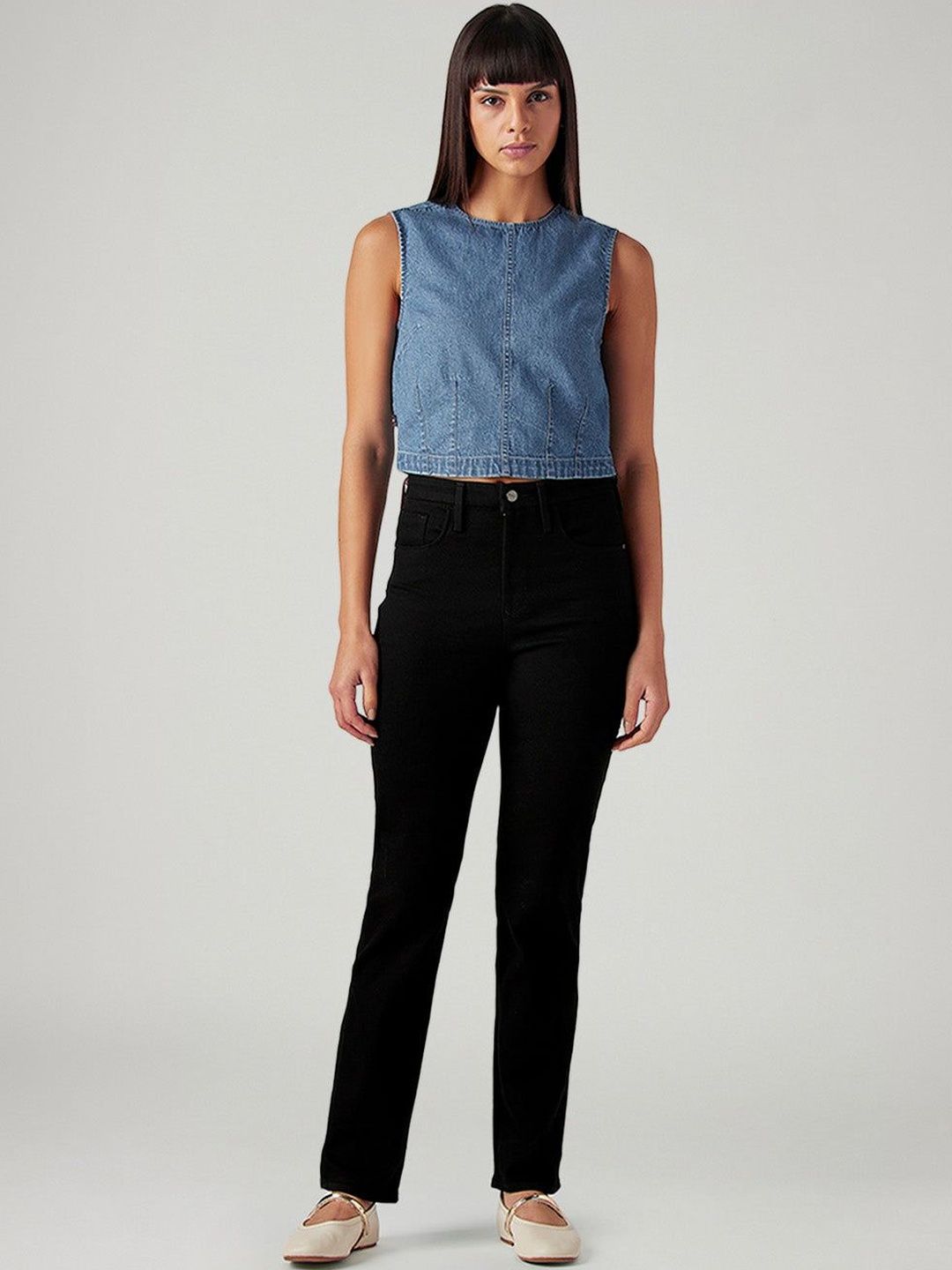 724 Black Slim Straight Fit High Rise Redloop Jeans