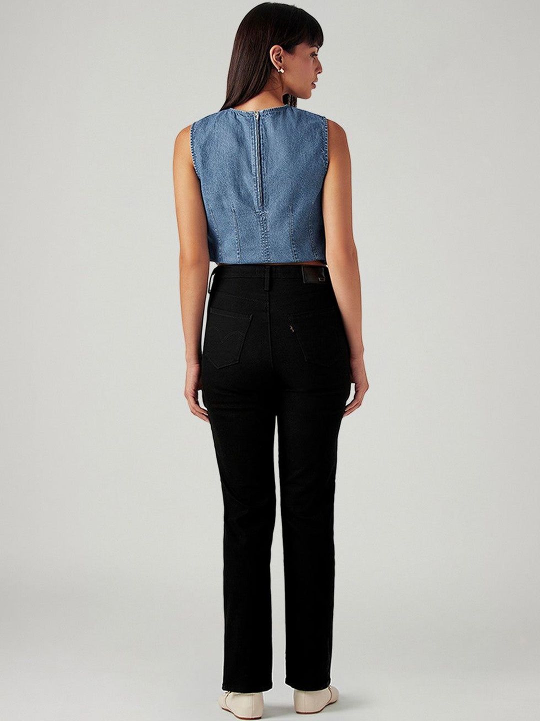 724 Black Slim Straight Fit High Rise Redloop Jeans