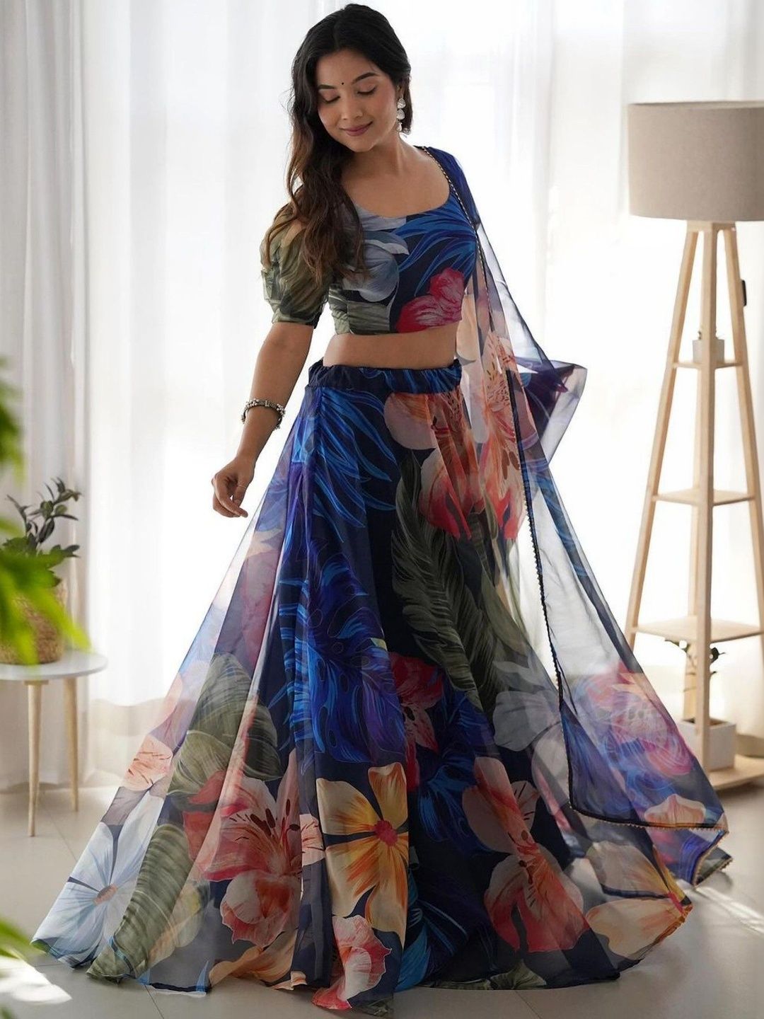 KRYSAL Printed Semi-Stitched Lehenga & Blouse With Dupatta