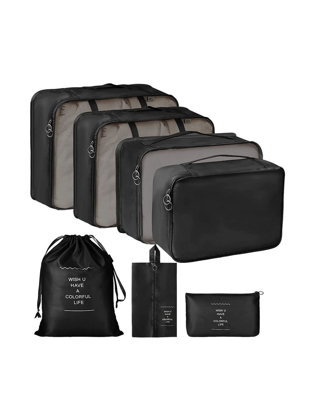 Galley way Black 7-Pieces Lightweight Cube Travel Organisers