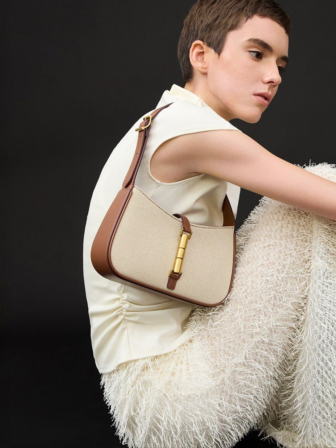 Cesia Canvas Metallic Accent Shoulder Bag
