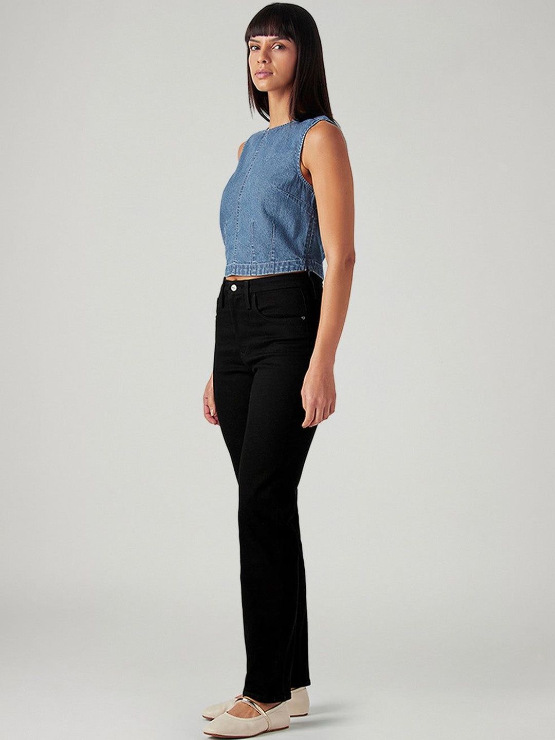 724 Black Slim Straight Fit High Rise Redloop Jeans