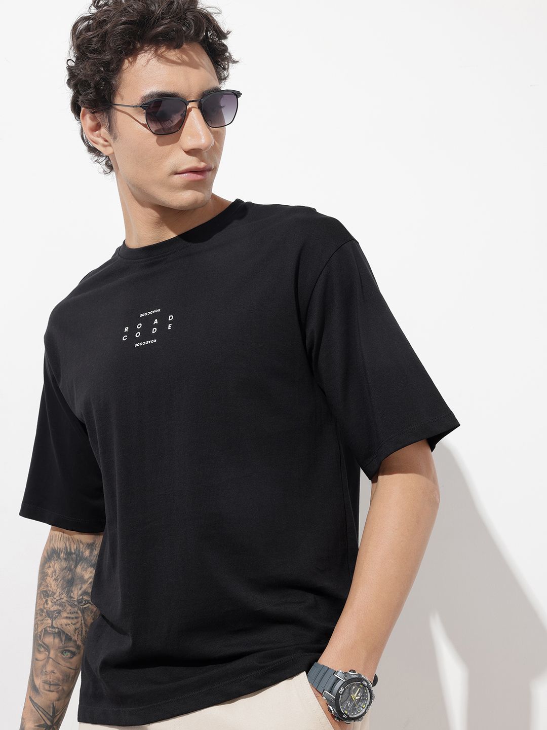 The Roadster Life Co. Drop-Shoulder Sleeves Pure Cotton T-shirt