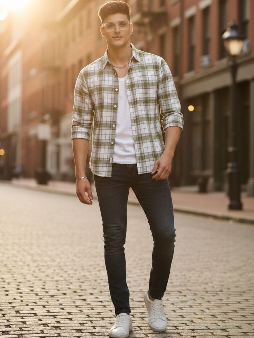 The Roadster Lifestyle Co Checked Pure Cotton Spread Collar Shirt