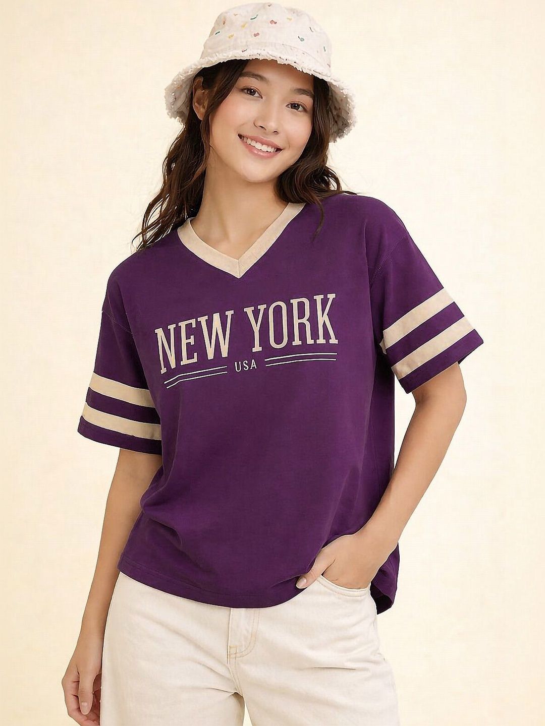 The Dry State Women Typography Printed V-Neck T-shirt